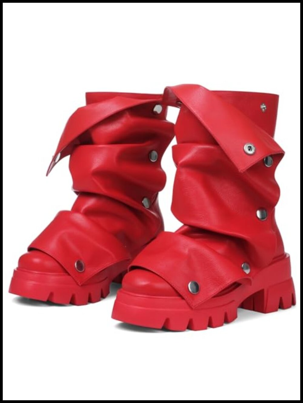 Slouchy Fold Over Platform Boots Mid Calf Chunky Heel Pull On Punk Combat